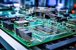 Electronic circuit board close up. Technology background. Central Computer Processors CPU concept. Motherboard digital microchips