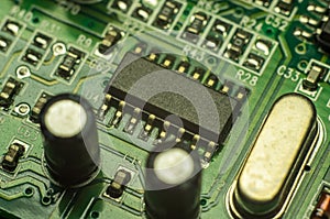 Electronic circuit board closeup background