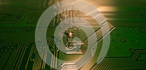 Electronic circuit board closeup. Electronic motherboard card. Circuitry and close-up on electronics. Background of