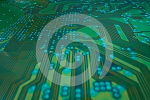 Electronic circuit board closeup. Electronic motherboard card. Circuitry and close-up on electronics. Background of