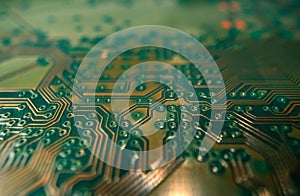 Electronic circuit board closeup. Electronic motherboard card. Circuitry and close-up on electronics. Background of