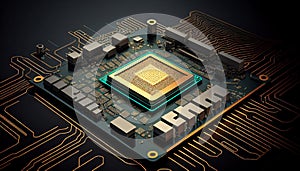 Electronic circuit board with CPU processor. Computer background. Generative AI