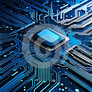 electronic circuit board, futuristic, abstract high-tech digital circuitry, blue-hues, advanced technology concept, generative AI