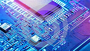 Electronic circuit board. Integrated microchip. Computer technology