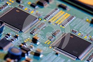 Electronic circuit board part of electronic machine component concept technology of computer circuit hardware