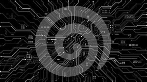 Electronic circuit board pattern on black background