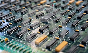 Electronic circuit board  PCB components detail and An integrated circuit ic