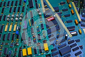 Electronic circuit board  PCB  components detail and An integrated circuit  ic
