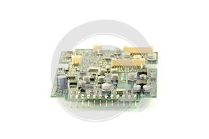 Electronic circuit board, PCB (Printed circuit board) with processor, microchips and glowing digital electronic signals