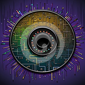 an electronic circuit board on a purple background