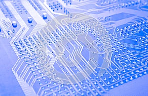 Electronic circuit, computer circuit board blue, computer technology. Circuit board futuristic technology processing. Abstract