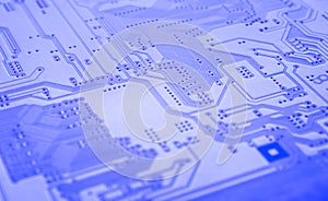 Electronic circuit, computer circuit board blue, computer technology. Circuit board futuristic technology processing. Abstract