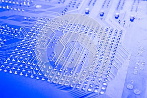 Electronic circuit, computer circuit board blue, computer technology. Circuit board futuristic technology processing. Abstract