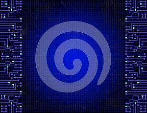 Electronic circuit frame on binary code background. High tech concept. Digital banner