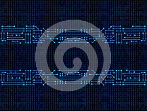 Electronic circuit frame on binary code background. High tech concept. Digital banner