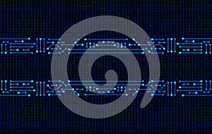 Electronic circuit frame on binary code background. High tech concept. Digital banner