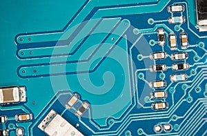 Electronic circuits in blue and green