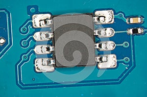 Electronic circuits in blue and green