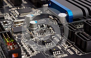 Electronic collection - digital components on computer mainboard