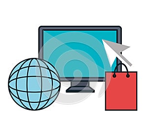 electronic commerce flat line icons