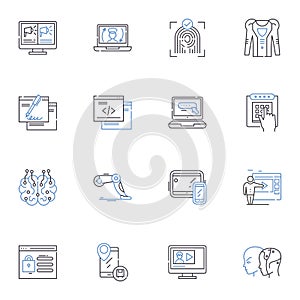 Electronic communication line icons collection. Email, Texting, Instant messaging, Social media, Skype, Video