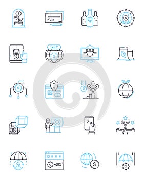 Electronic communication linear icons set. Email, Text, Chat, Social, Video, Audio, Nerk line vector and concept signs