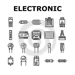 electronic component circuit chip icons set vector