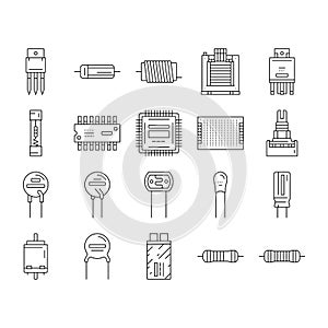 electronic component circuit chip icons set vector