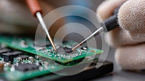 Electronic Component Testing with Multimeter Probes on Circuit Board for