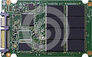 electronic components, computer memory, and data storage on white background