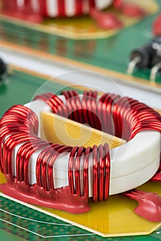 Electronic components electromagnetic coil inductor on circuit board