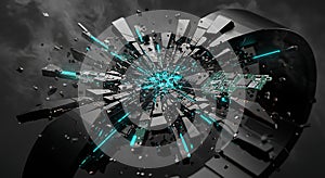 Electronic components explode in a digital burst