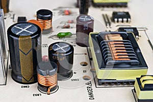 Electronic components on printed circuit board detail