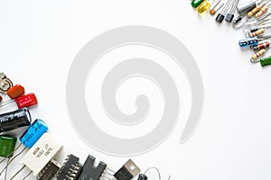 Electronic components on white background