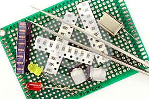 Electronic components on a white background