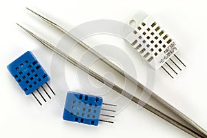 Electronic components on a white background