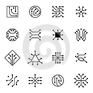Electronic computer chip circuit and motherboard equipment vector icons