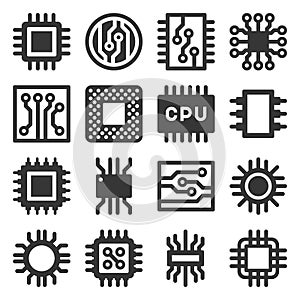 Electronic Computer Chips CPU Icons Set. Vector