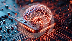 Electronic computer circuit board with processor and microchip components.
