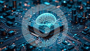 Electronic computer circuit board with processor and microchip components.