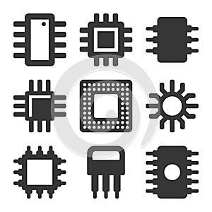 Electronic Computer CPU Chip Icons Set. Vector