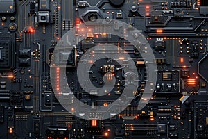 Electronic computer hardware technology. Circuit board. Digital chip background.