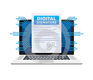 Electronic contract or digital signature concept. Vector stock illustration.