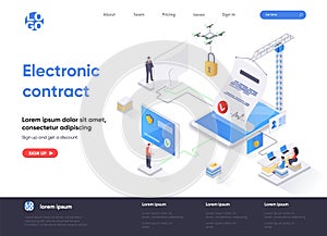 Electronic contract isometric landing page design.