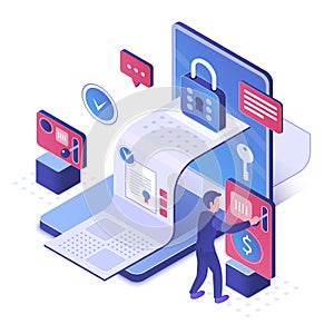 Electronic contract isometric vector illustration