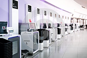 Electronic counters for baggage drop at international airport