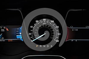 Electronic dashboard of a modern car close-up