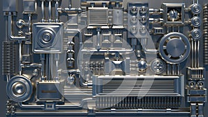 Electronic details, parts, tubes and wires. 3D render texture.