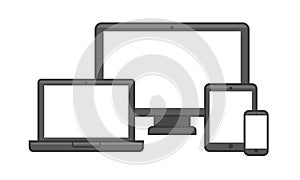 Electronic Device with Different Screen Size Icons Set. Vector