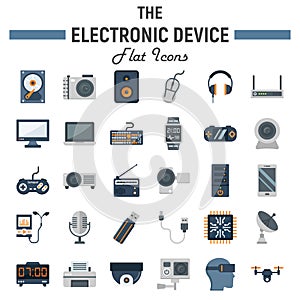 Electronic device flat icon set, technology